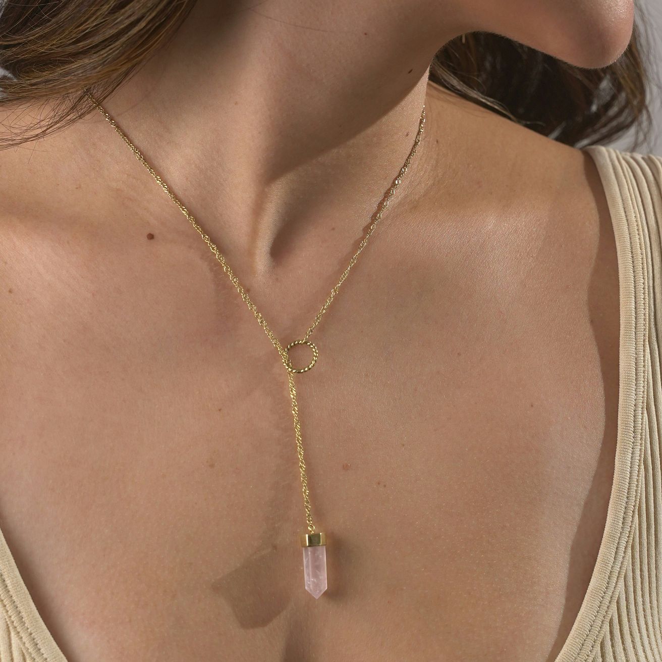 Rose Quartz Heartline Necklace