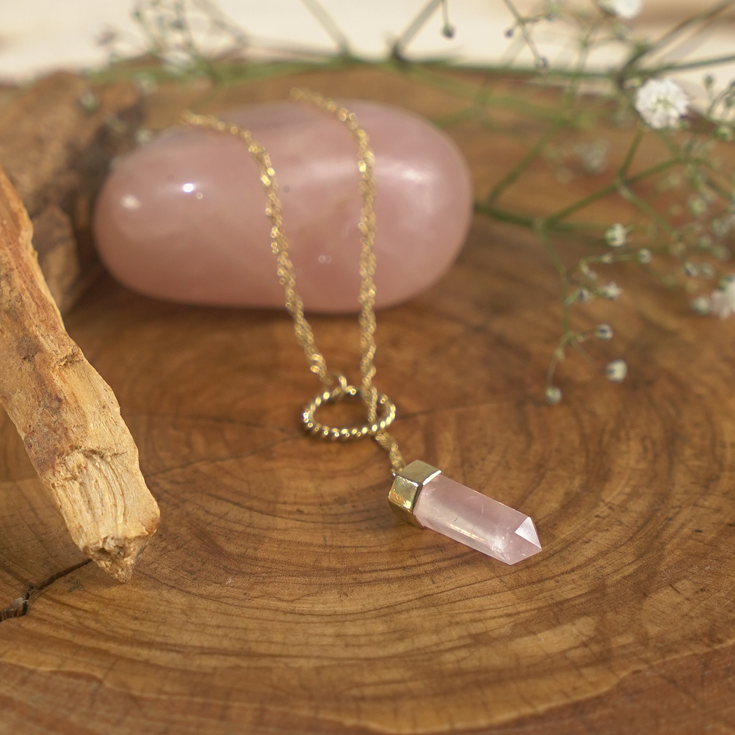 Rose Quartz Heartline Necklace